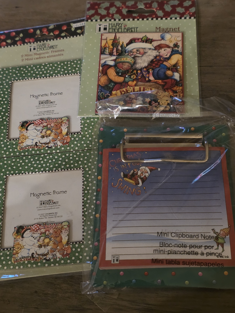 3 Piece Mary Engelbreit Lot -Mini Clipboard Notepad & Holiday Magnet and Frames